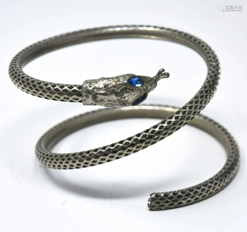 Silvered Brass Coiled Snake Cuff Bracelet