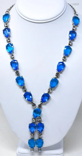 C 1960 Selro Vibrant Blue Aqua Rhinestone Necklace