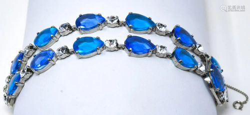 C 1960 Selro Vibrant Blue Aqua Rhinestone Bracelet