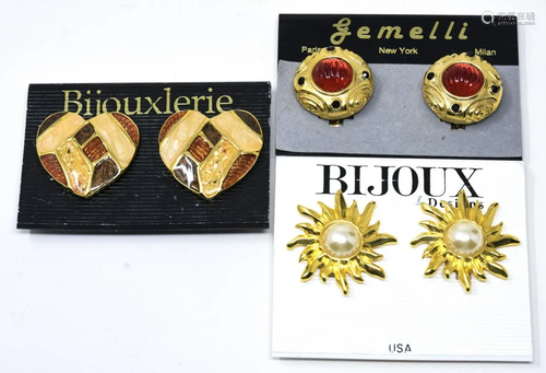 3 Pairs Vintage 1980s Gilt Meal Clip Earrings