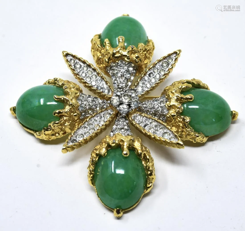 C 1970 Panetta Cruciform Jade Paste Brooch