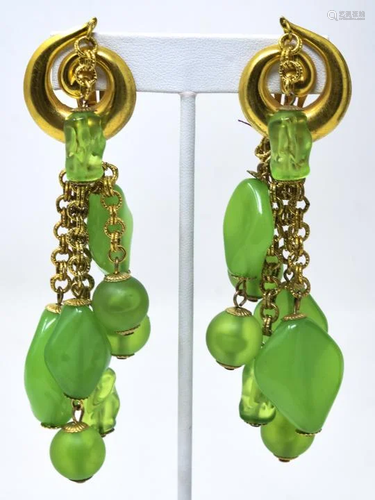 Pair 1980s Gilt & Acrylic Bead Drop Earrings