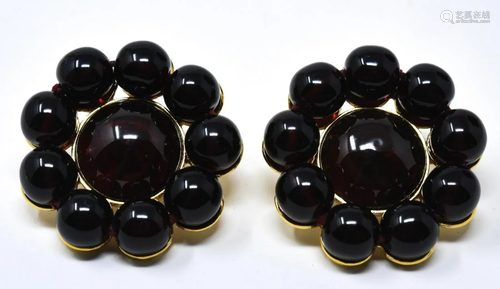 Pair C 1992 Chanel Dark Garnet Glass Bead Earri…