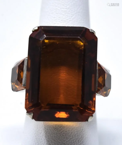 Circa 1945 Sterling Silver & Citrine Crystal Ring