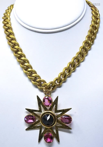 C 1970 YSL Heavy Curb Link Star Pendant Necklace