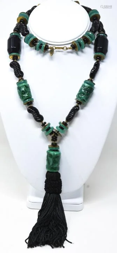 C 1965 Miriam Haskell Black Bakelite Necklace