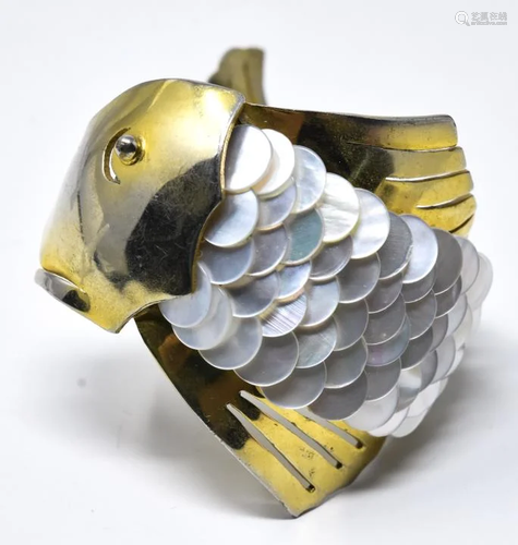 French Parurier Gilt Brass Fish Cuff Bracelet