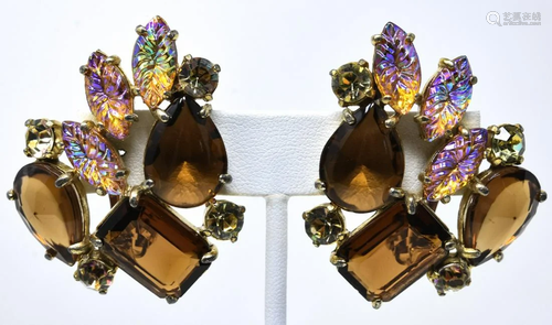 Pair Schiaparelli Cluster Design Clip Earrings