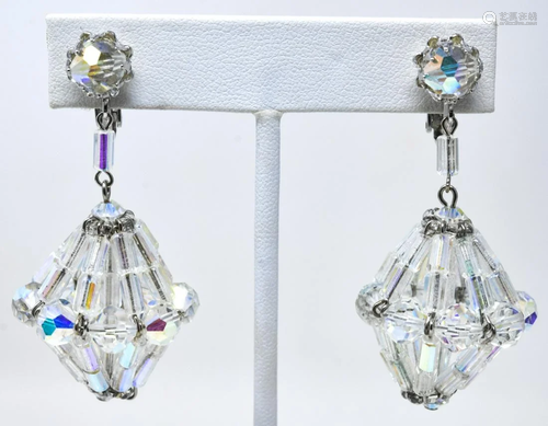 Pair Vendome Rainbow Crystal Clip Earrings