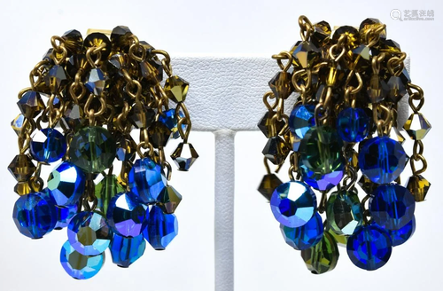 Pair Hobe Faceted Bead Fringe Clip Earrings