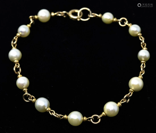 12k Yellow Gold & Pearl Bracelet