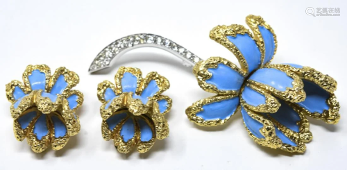 Jomaz 3D Flower Pin & Pair Clip Earrings Set