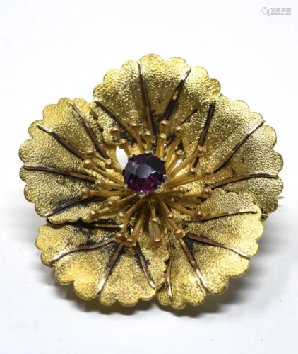 Victorian Gilt & Garnet Floral Design Brooch / Pin