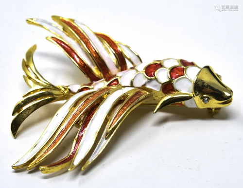 Boucher Gilt & Enamel Exotic Fish Motif Brooch