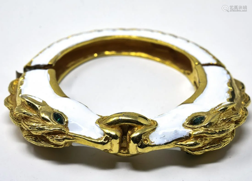 Rare C 1980 KJL Gilt Enamel Wild Horses Bangle