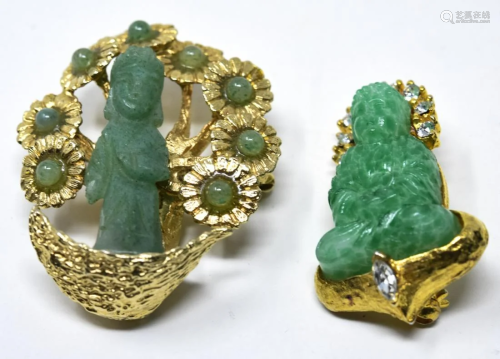 2 Green Buddha Pins / Brooches