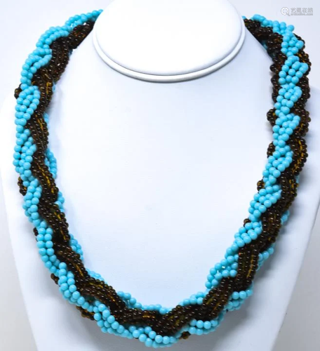 C 1970s Woven Turquoise & Citrine Bead Neck…