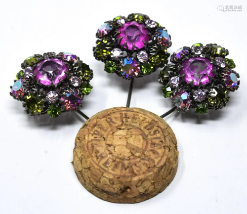 3 Unsigned CIS Paste Cluster Floral Pins