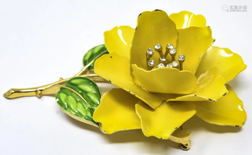 Crown Trifari 3D Bright Yellow Enamel Floral Pin