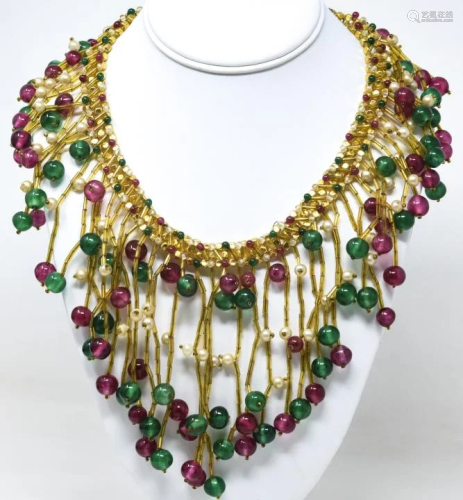 Vintage C 1960s Italian Art Glass Bib Necklace