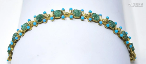 Jomaz C 1975 Gilt Faux Jade Turquoise Bracelet