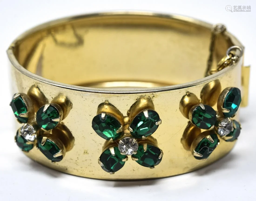 Vintage Coro Gilt Bracelet w Emerald Paste Sto…