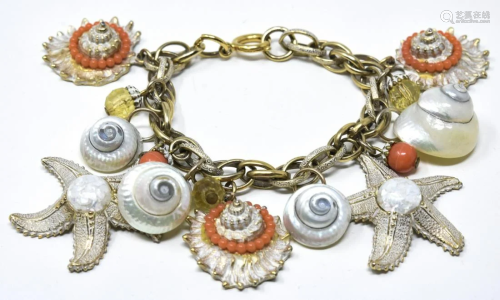 Vintage C 1960s Charm Bracelet w Real Sea Shells