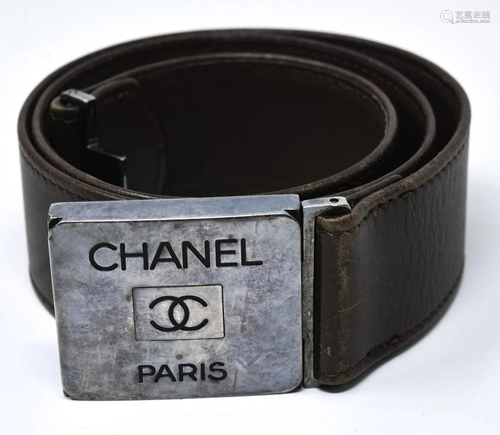 Vintage Chanel C 1996 Brown Leather Belt w Buckle