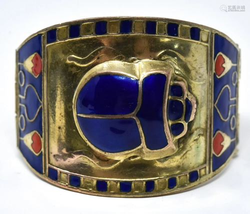 Vintage Egyptian Revival Gilt & Enamel Bracelet