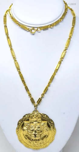 Vintage C 1970s Miriam Haskell Lion Gilt Necklace