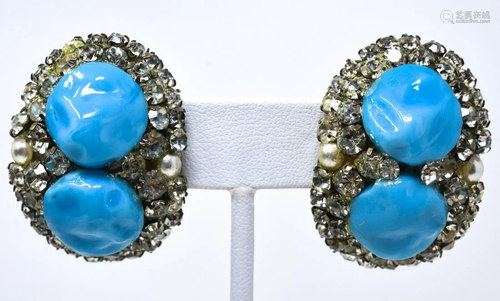 C 1965 Pair Italian Signed Turquoise Glass Earring