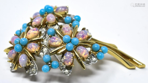 C 1970 Jomaz Opal Art Glass Bouquet Brooch / Pin