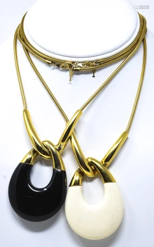 2 Vintage C 1970s Trifari Acrylic & Gilt Necklaces