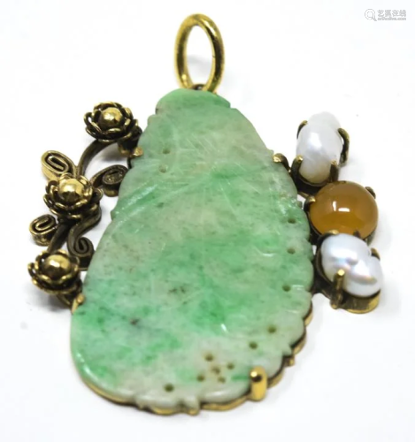 Arts & Crafts Antique Jade Pearl Carnelian Pendant