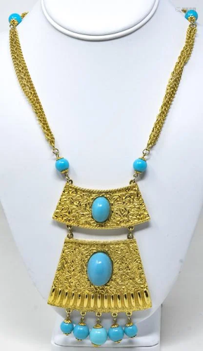 Vintage Goldette Gilt & Faux Turquoise Necklace