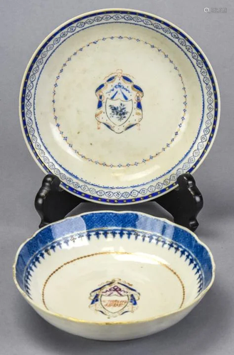 Two 18th C Chinese Export Porcelain Armorial Bowls