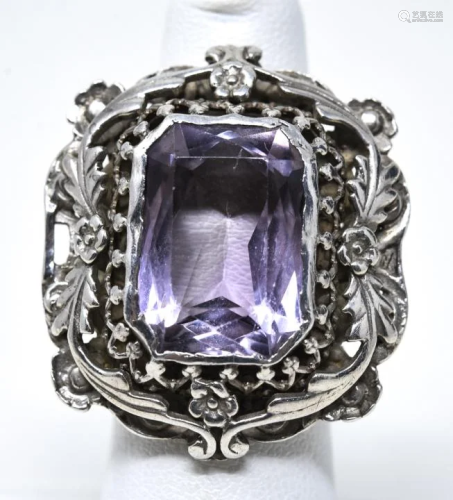 C 1890 Sterling & Amethyst Austro Hungarian Ring