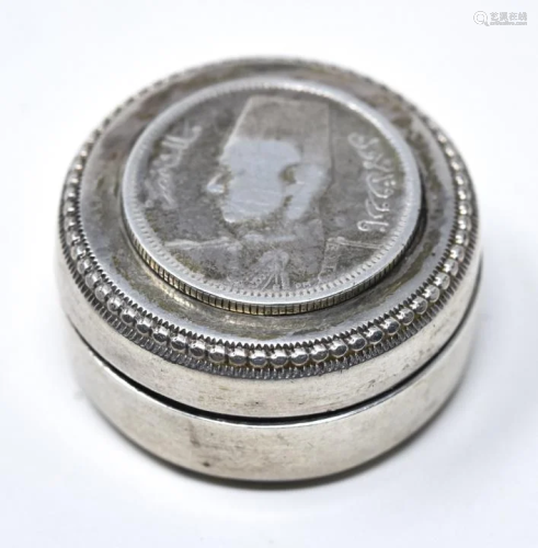 Egyptian Solid Silver W Coin Top Pillbox