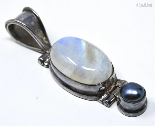 Sterling Moonstone Black Pearl Necklace Pendant