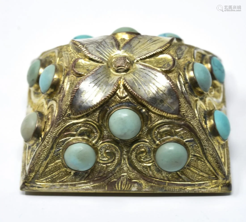 Antique Chinese Hand Made Gilt Copper & Turquoise