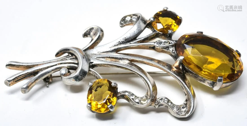 Reja Retro Sterling & Citrine Paste Flower Brooch