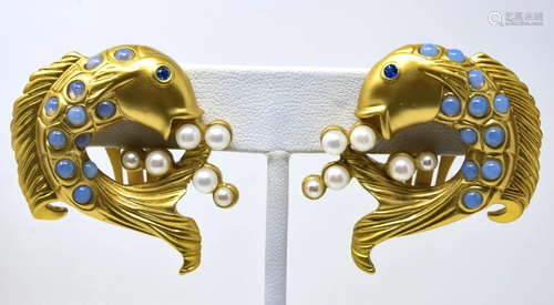 Pair Elizabeth Taylor for Avon Gilt Fish Earrings