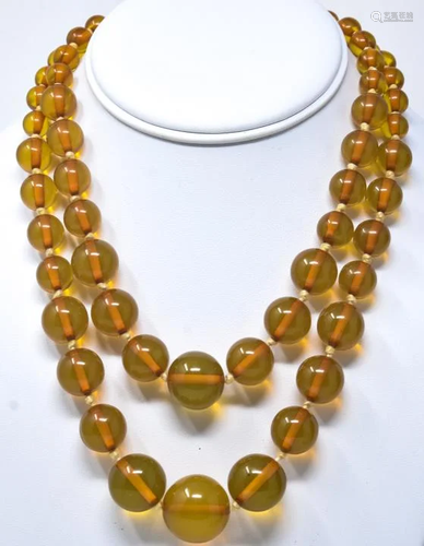 2 Strand Yellow Apple Juice Bakelite Bead Necklace