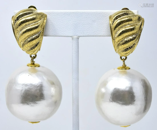 Givenchy Gilt & Huge Cotton Candy Pearl Earrings