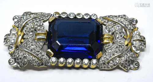 Rare Crown Trifari Large Sapphire Crystal Brooch