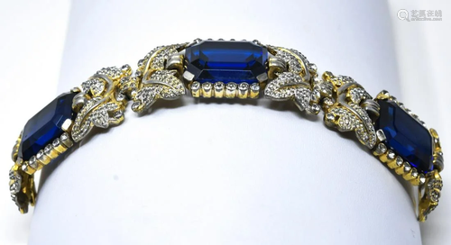 Rare Crown Trifari Large Sapphire Crystal Bracelet