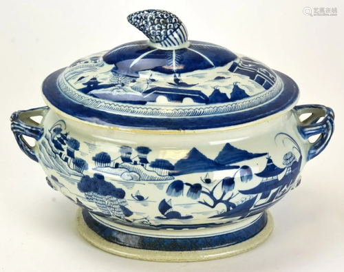 Chinese Canton Blue & White Porcelain Tureen