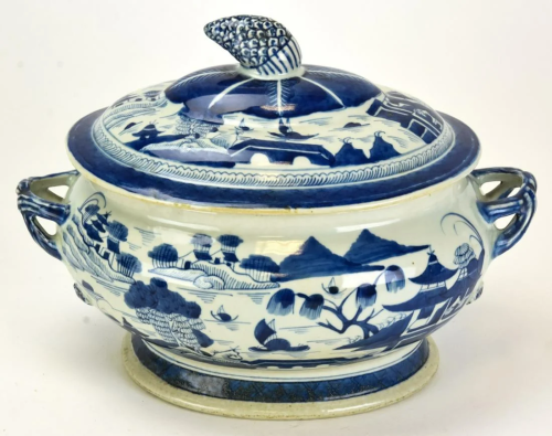 Chinese Canton Blue & White Porcelain Tureen