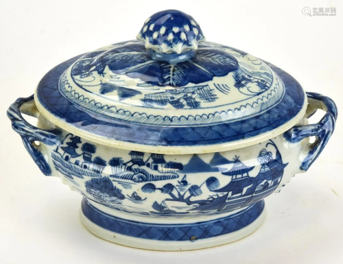 Chinese Canton Blue & White Porcelain Tureen