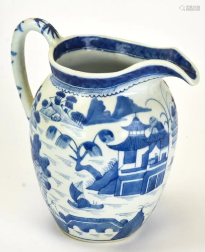 Chinese Canton Blue & White Porcelain Pitcher